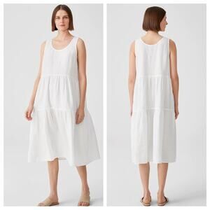 Eileen Fisher | Women’s 100% Organic Linen Tiered Dress Handkerchief Sleeveless